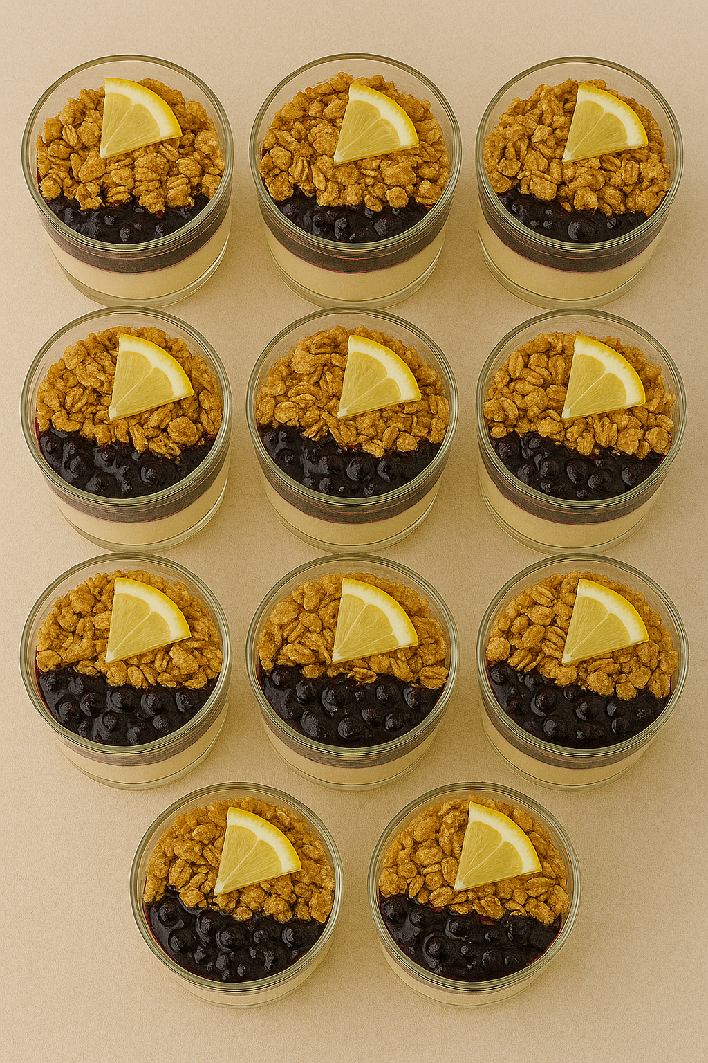 Greek yogurt with lemon, blackcurrant and granola